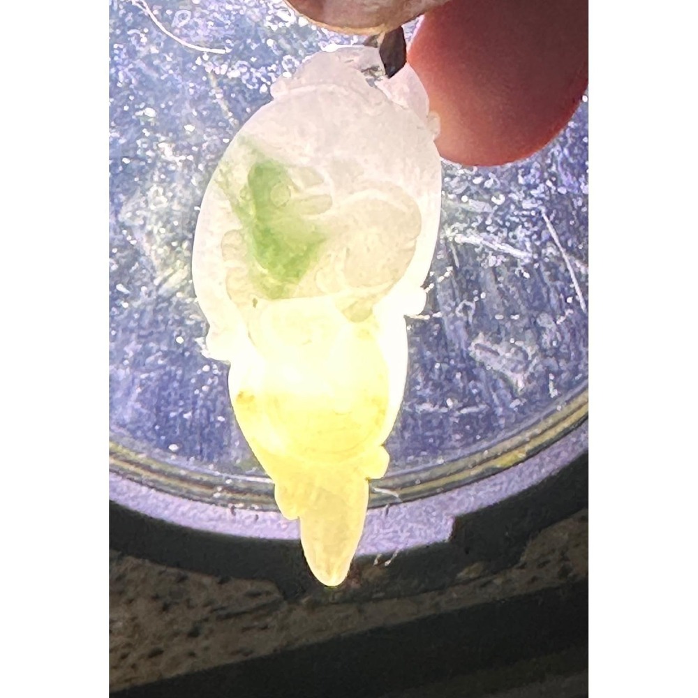 18K GP White Gold Carved Icy White Green Jadeite Jade Dragon Ruyi Pendant 4.5cm - Picture 3 of 15